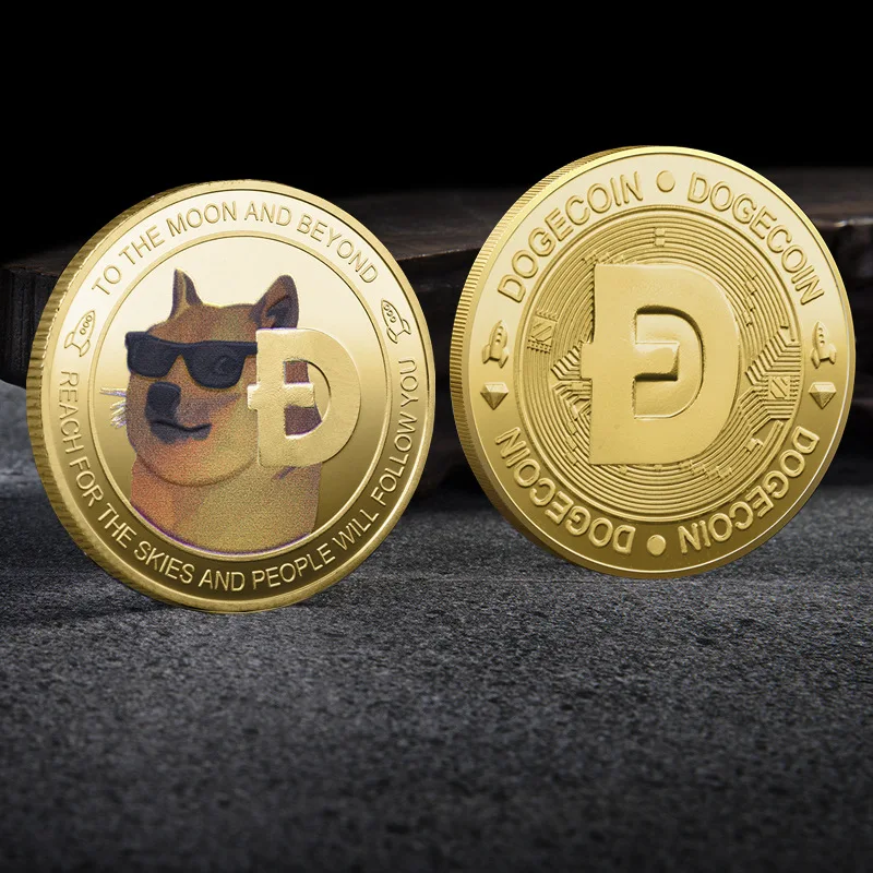 Коллекционная сувенирная монета Dogecoin с золотым и серебряным покрытием к Луне за