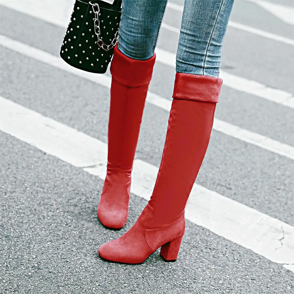 

KARINLUNA Plus Size 32-45 Ladies 2020 Autumn Concise Boots Round Toe Thick High Heels Women Boots Mid Calf Women Shoes