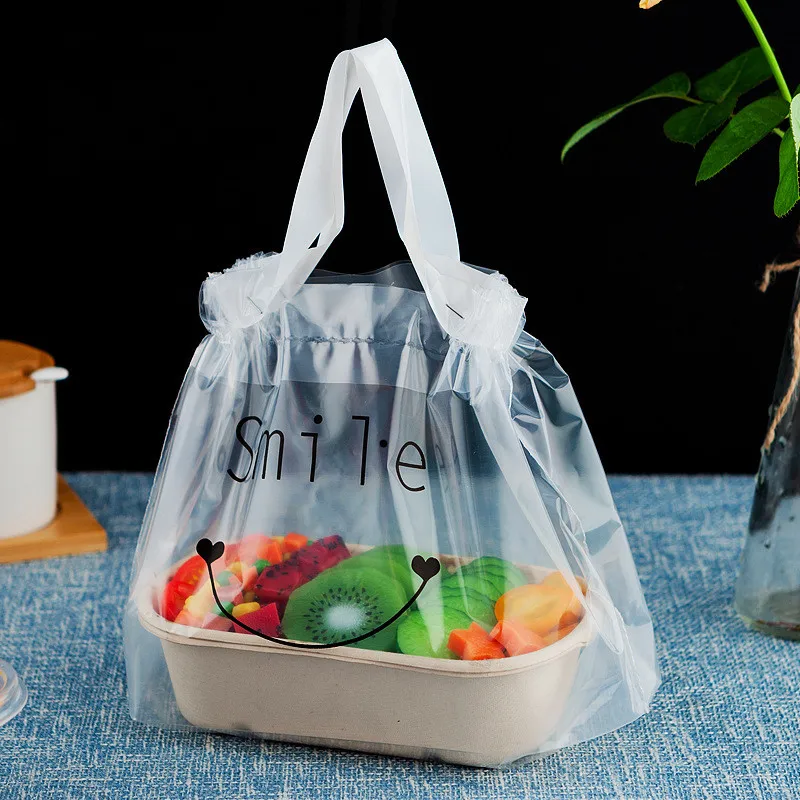 50 шт прозрачный Пластик шнурок сумки на вынос Еда упаковка салат торт сумка для