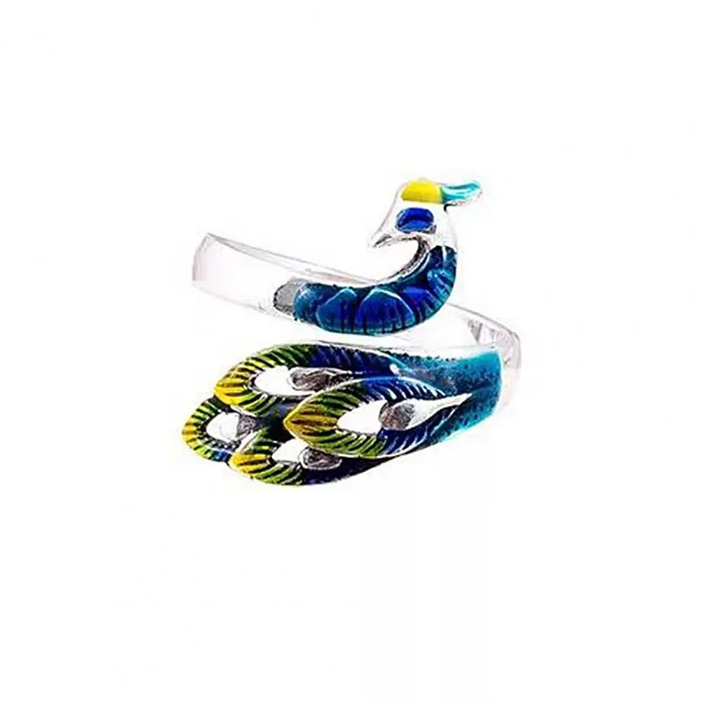 

Retro Adjustable Open Silver Peacock Finger Braided Knitting Ring