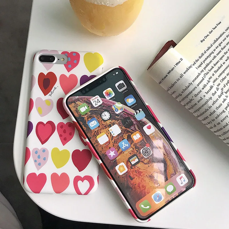 Цветной белый чехол для телефона с узором в виде сердца iPhone 6 6s 7 8 Plus X Xs XR Max мягкий