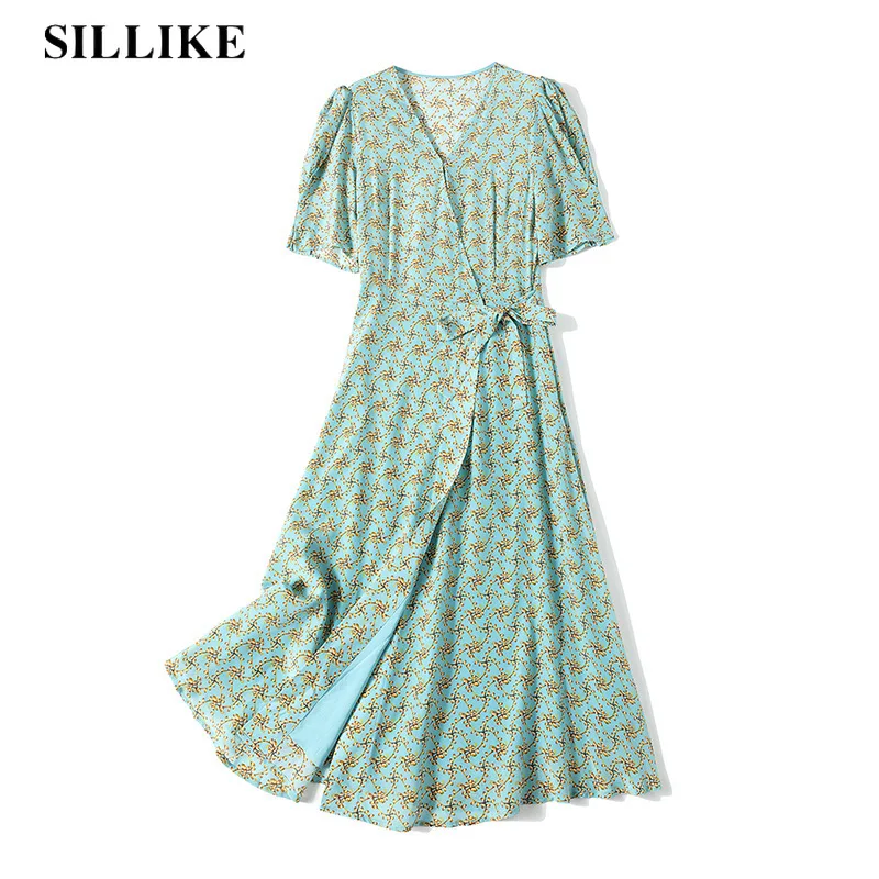 

SILLIKE women dresses summer midi dress floral dress casual dress temperament Mulberry Silk fashion dresses for women party