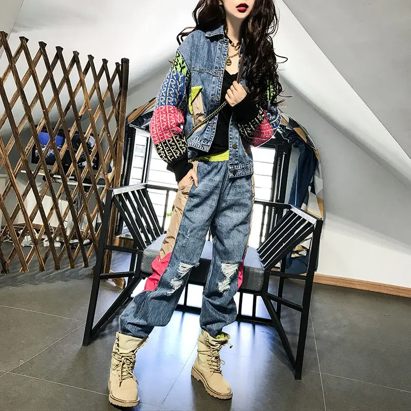 Timis Li модный джинсовый костюм женские джинсы комплект из двух предметов новый