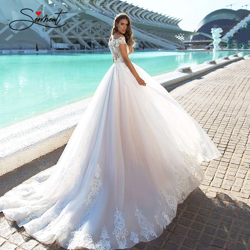 

BAZIIINGAAA роскошное свадебное платье с вырезом лодочкой, с открытыми плечами, свадебное платье, сексуальное, с открытой спиной, 3D наклейка, для ...