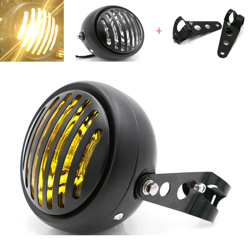 

Retro Black Motorcycle Headlight Universal Moto Bracket Headlamp Scooter DC 12V Head Lamp for Cafe Racer Bobber Honda Yamaha