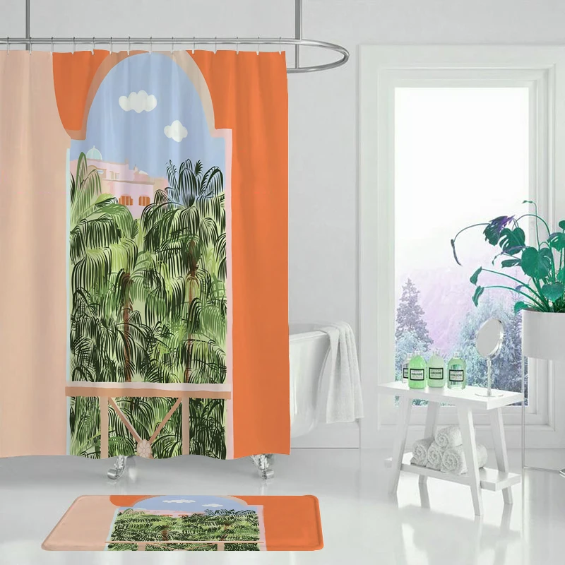 Абстрактная занавеска для душа с рисунком пейзажа водонепроницаемая ткань