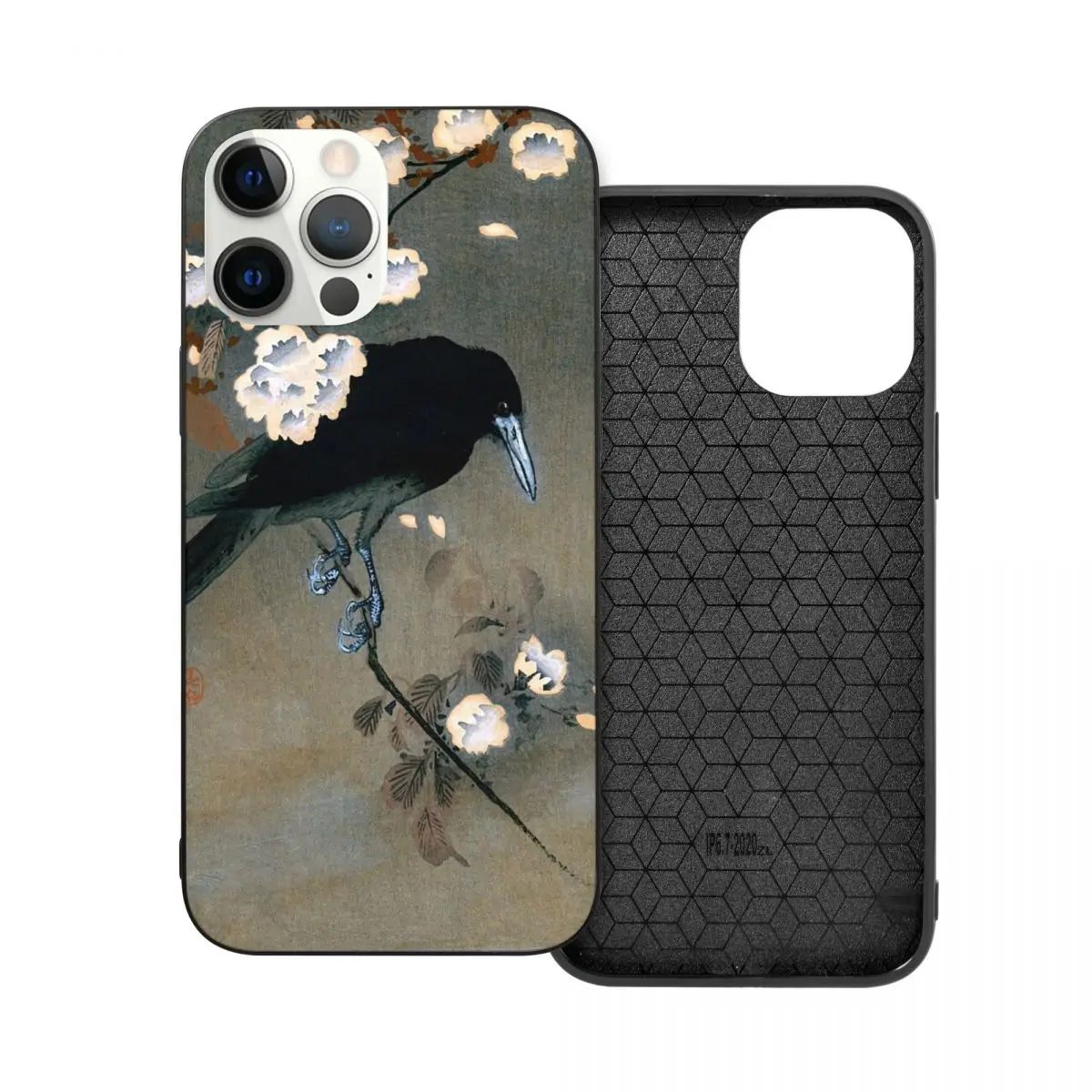 

Vintage Japanese Crow And Blossom Woodblock PC Glass TPU Phone Cover for iPhone 13 12 11 Xs Xr X Pro Max Mini 7 8 Se2 Plus 6 6S