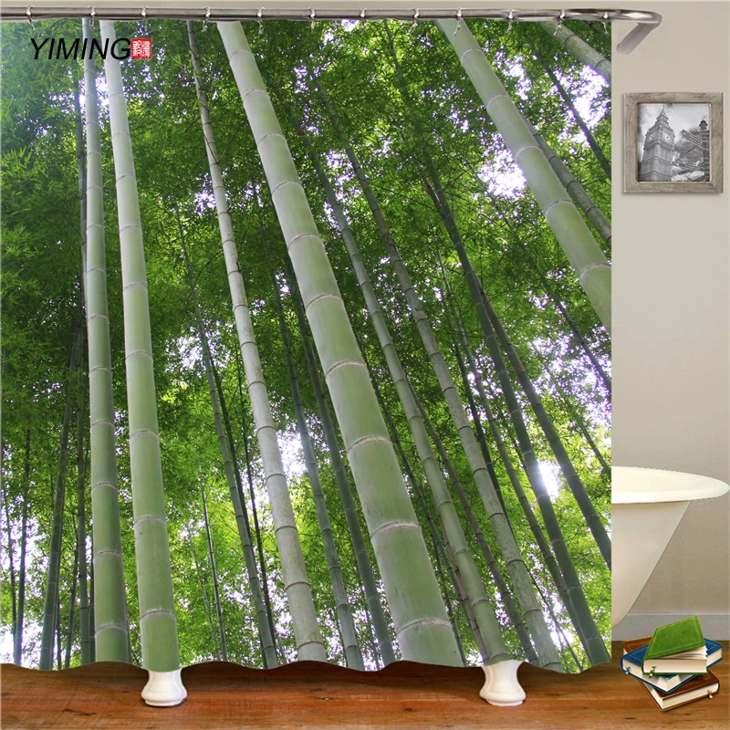 

200x180 см зеленый бамбуковый 3D бамбуковый лес печать полиэстер водонепроницаемый домашний полиэстер украшение для дома лента для штор крючок