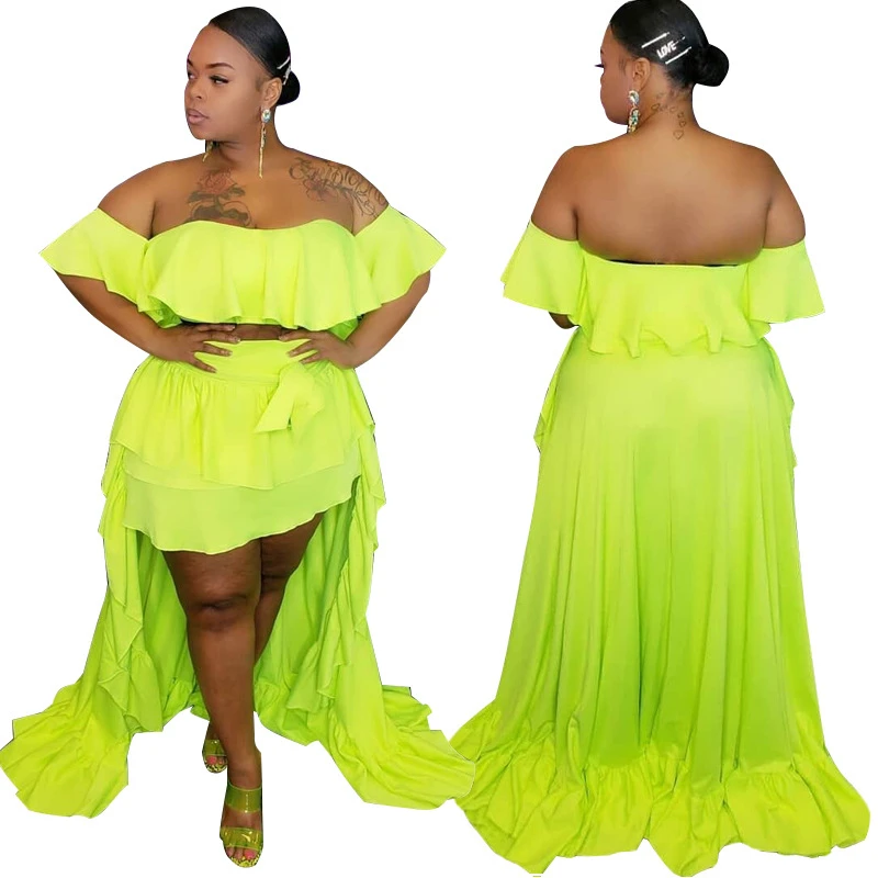 

5xl Plus Size 2 Piece Set Women Clothing Slash Neck Sexy Crop Top and Skirt Sets Ball Gown Matching Set Wholesale Dropshipping