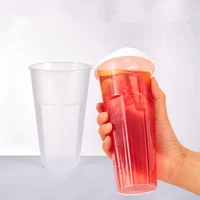 50pcs disposable transparent pp octagonal injection molding cup thick milk tea juice drink cup takeaway packaging cup with lid