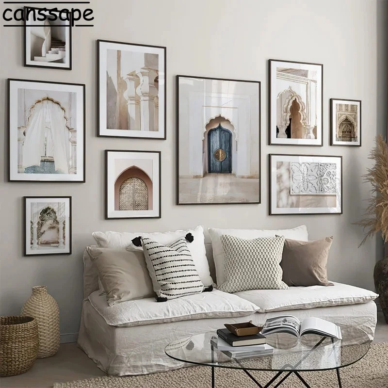 

Moroccan Door Wall Art Print Mosque Canvas Painting Retro Classic Building Art Painting Modern Wall Pictures Bedroom Home Decor