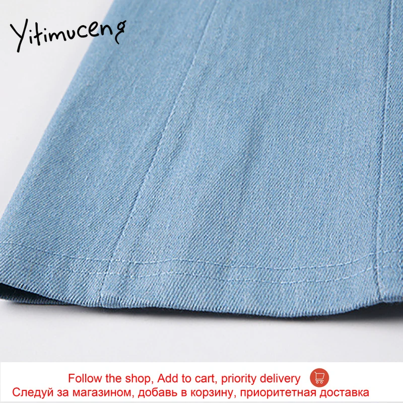 

Yitimuceng Floral Print Denim Dress Women Summer Patchwork High Waist Puff Sleeve A-Line Square Collar 2021 Fashion New Sundress