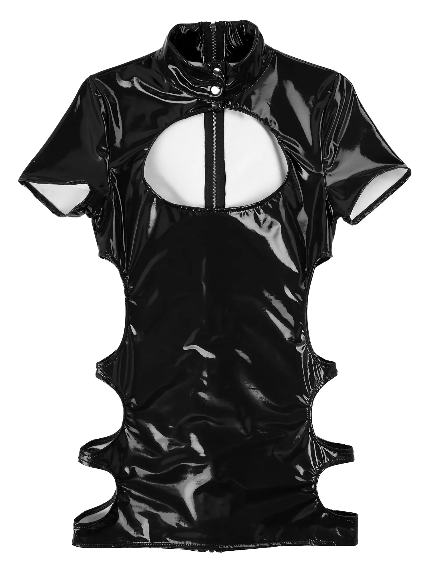 

Lingerie Bare Breast Mini Dress Womens Sexy Back Zipper Wet-Look Patent Leather Bodycon Costume Clubwear for Stage Performance
