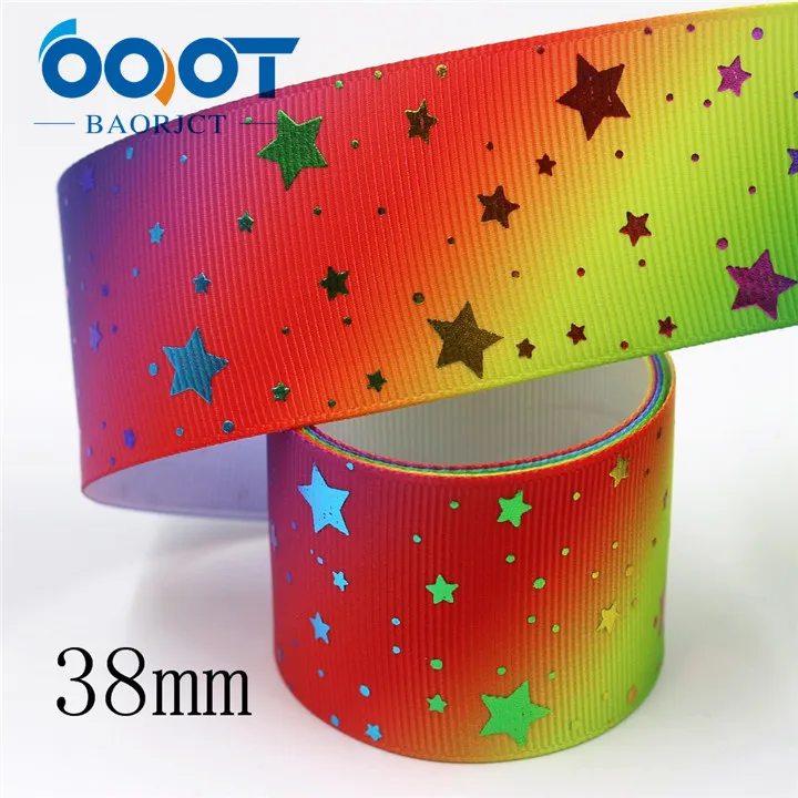 I-19911-2136 OOOT BAORJCT I-19911-2131, 38 мм, 10 ярдов Красочные Звезды горячего тиснения корсажные ленты, лук крышка DIY аксессуары украшения - Цвет: I-19911-2136