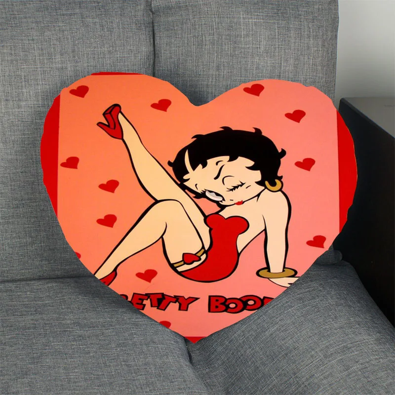 Betty Boop горячая Распродажа наволочка в форме сердца на заказ Наволочка на молнии для свадьбы для дома или офиса, декоративные, размер 41x36 см, 47x42 см