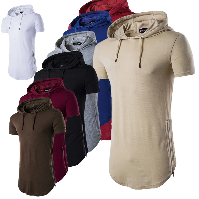 

Men Fashion Short Sleeve Hoodie Summer Round Hem Slim Fit Hooded Shirts Harajuku Fashion Streetwear polerones de hombre