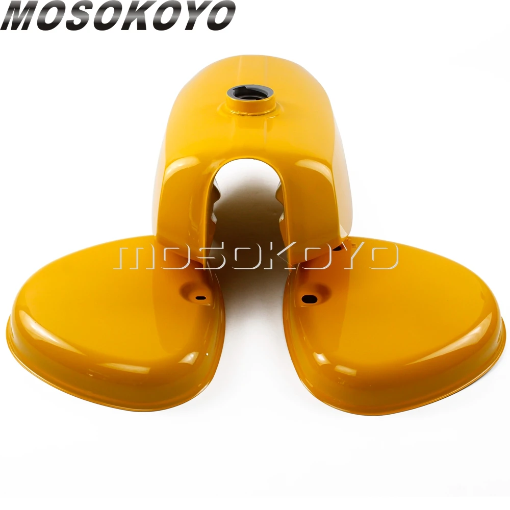 Retro Motorcycle Yellow Oil Fuel Tank with Right+ Left Side Cover Pad for Simson S50 S51 S70 all years (190830, 200655, 200200)