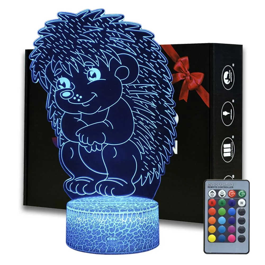 Фигурка животного 3D Иллюзия лампы декоративные ежики светильник детская Ночное