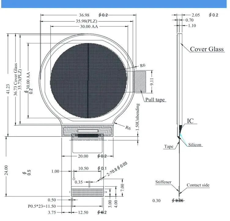 1,18 дюймовый OLED круглый дисплей 128*128 разрешение привод SSD1327 штекер 24pin белый/синий/желтый