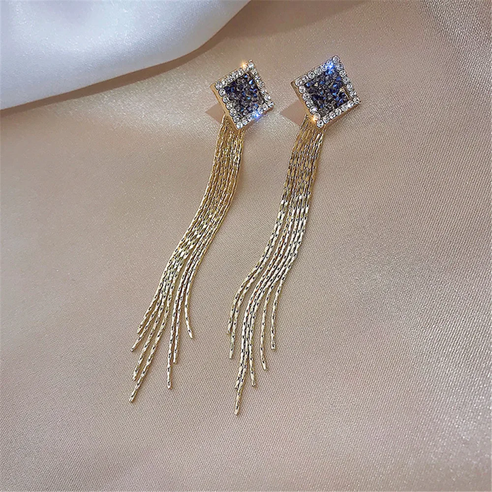 

100% Real 925 Sterling Silver Simple Versatile Square Long Tassel Drop Earring J For Women Fashion Jewelry Party New Year Gifts
