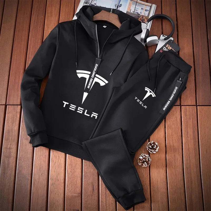 

Толстовка мужская с принтом логотипа Tesla, модный Повседневный пуловер из хлопка, свитшот и спортивные брюки, весна-осень