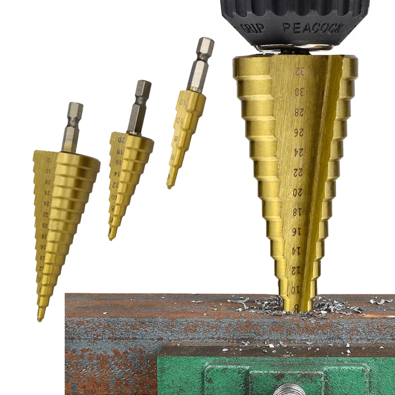 

3Pcs Hss Step Drill Bit Set Multifunctional Taper Step Drill Bit Tower Reamer Stainless Steel Metal Hole Opener Wood Drilling