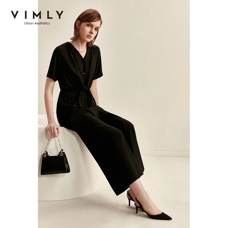 Женский винтажный Ромпер Vimly однотонный комбинезон на кнопках с v образным