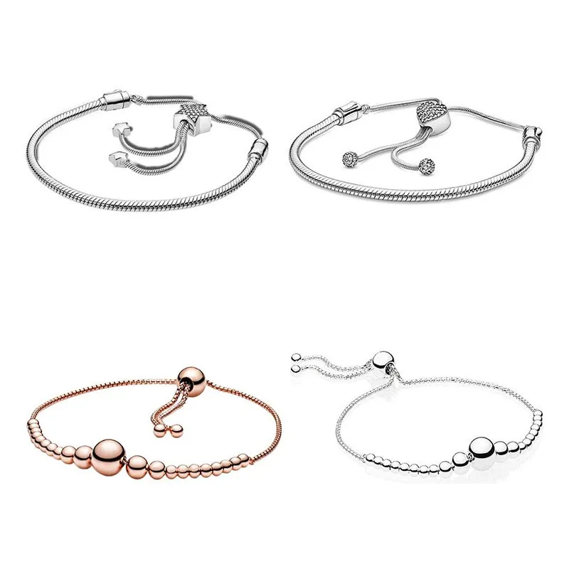 

New Of Beads Sliding Adjust 925 Sterling Silver Snake Pan Bracelet Fit Fine Bangle Bead Charm Diy Jewelry