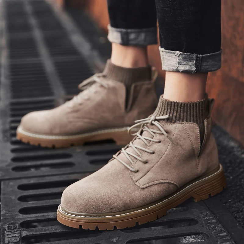 Мужские ботинки на меху повседневные резиновой подошве для работы взрослых зимы