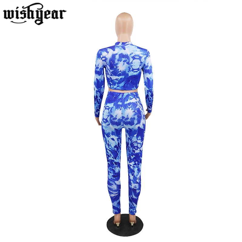 

2020 Women Sporty Fitness Print Two Pieces Sets Summer Tracksuits Full Sleeve Mock Neck Tops+Pencil Pants 2 Pcs Street Outfits