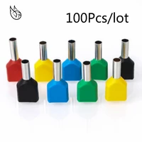 100pcs e tube te0508 type double pipe insulated twin cord cold press terminal block connector needle end multicolor 2x0 5mm2