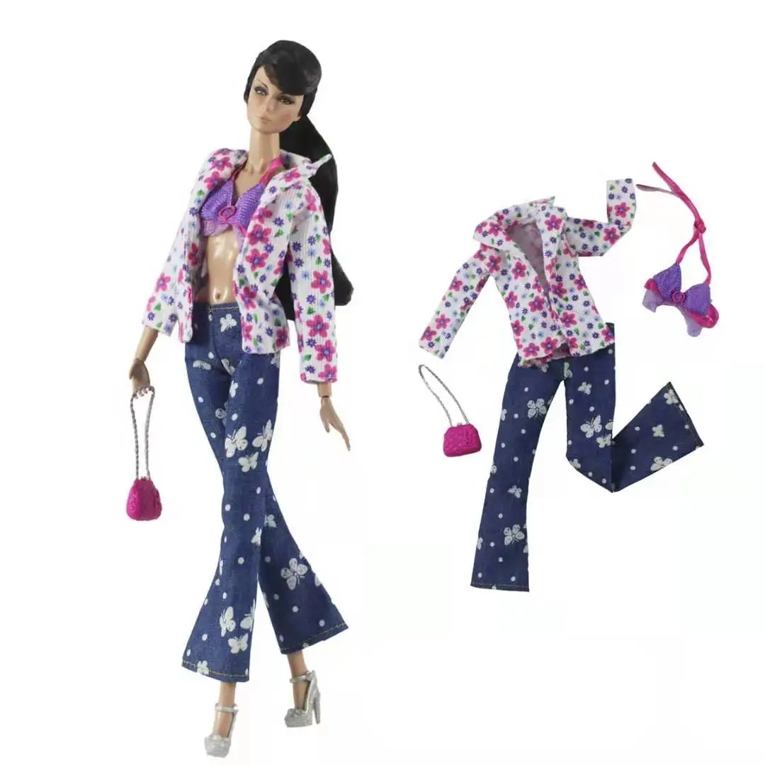 Джинсовые брюки с бабочками 11 5 дюйма цветочный костюм пальто куртка бюстгальтер