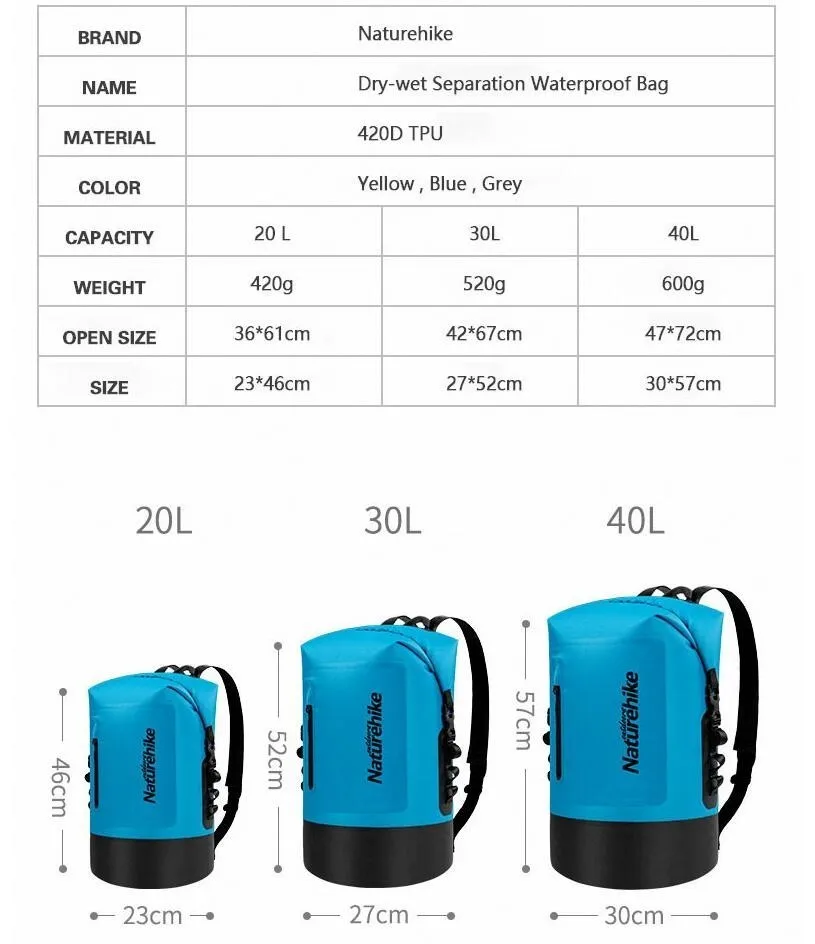 Водонепроницаемая сумка Naturehike 20L/30L/40L водонепроницаемая из ТПУ