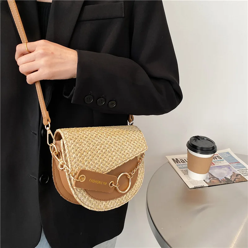 

Net Celebrity High-quality Woven Bag Female 2021 Summer New Trendy Fashion Lady Western-style Messenger Bag Shoulder Saddle Bag