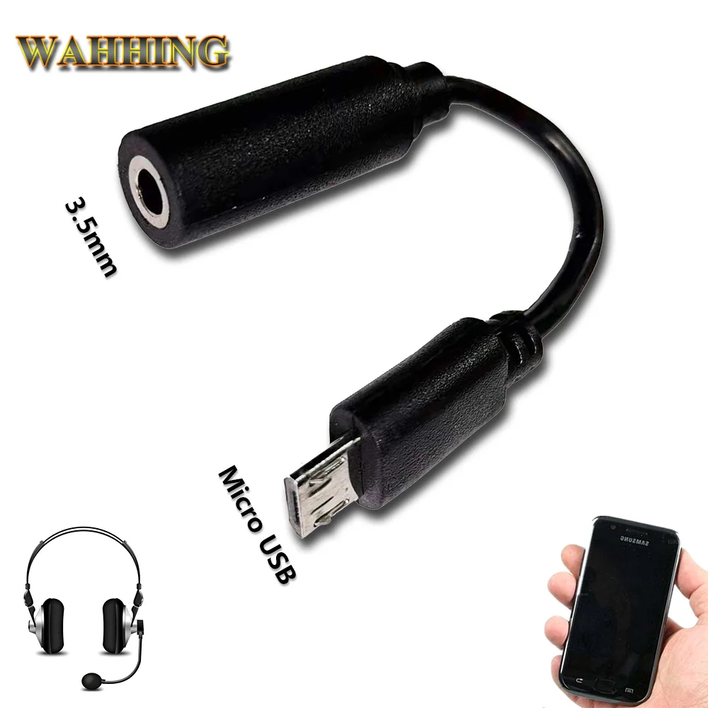 Микро-USB к разъему 3,5 мм для наушников, Кабель-адаптер, гнездо 3,5 мм,  аудиокабель, черный, 10 см HY1318