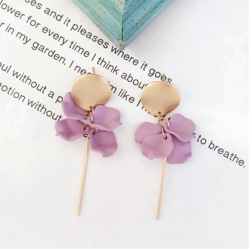 Purple stud Красивые металлические плетеные дисковые милые супер сказочные цветочные лепестки с длинной палкой серьги для женщин ювелирные изделия - Окраска металла: Purple stud