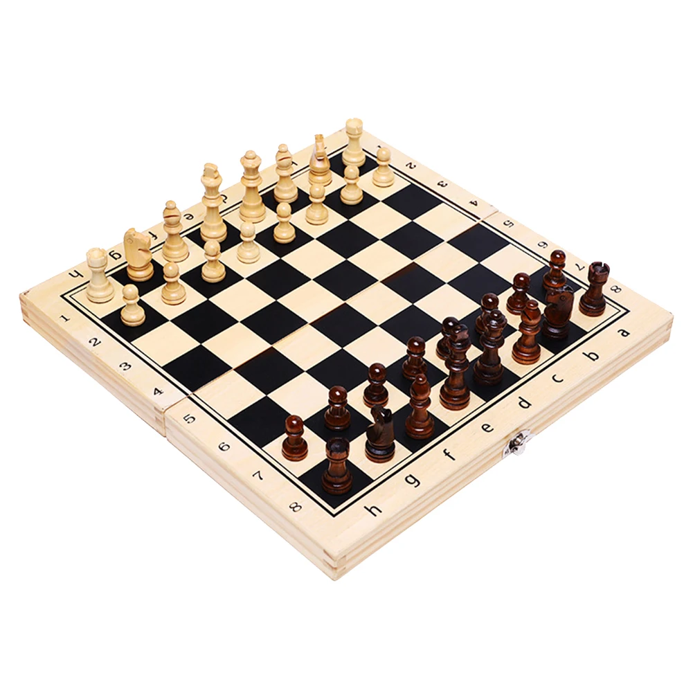 

Large Magnetic Wooden Folding Chess Set Felted Game Board 39x39x2.5cm Interior Storage Adult Kids Gift Family Game Chess Board
