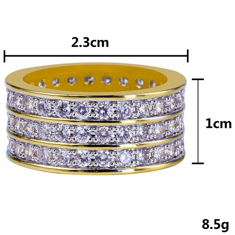 

1 New Bling Ice Out Full Rhinestone Pave Luxury Men Rings Gold Color Brass Material CZ Stone Round Rings for Men Hip Hop Jewelry