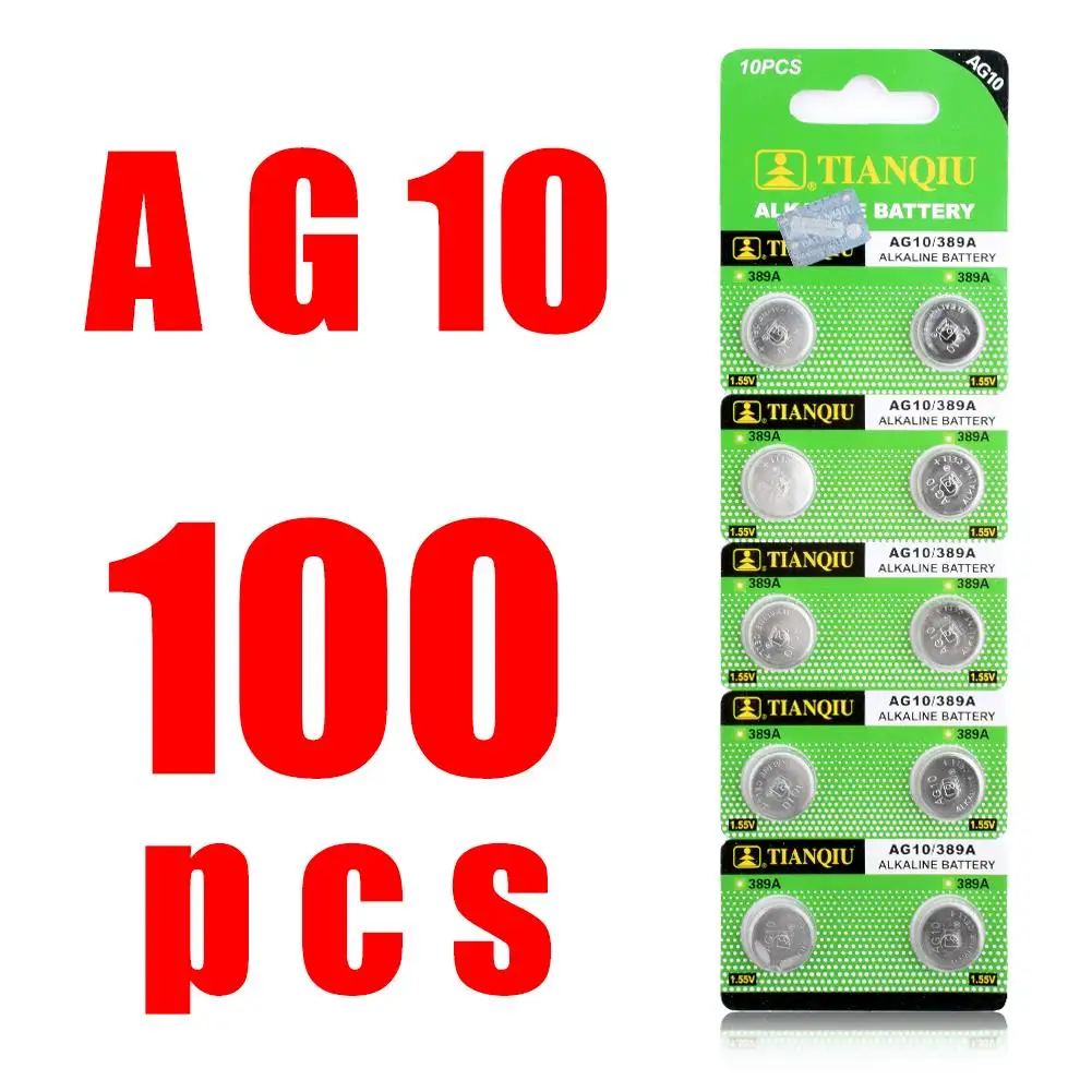 100x LR1130 AG10 V10GA батарея часы Кнопка монета 189 389 390 LR54 батареи 100 шт. G10A SR1130 390A D189