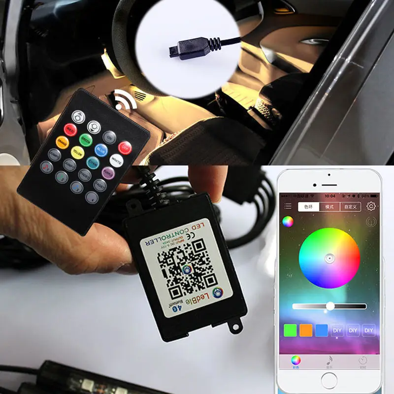 4 шт Автомобильный светодиодный светильник гибкий USB RGB автомобиля для укладки