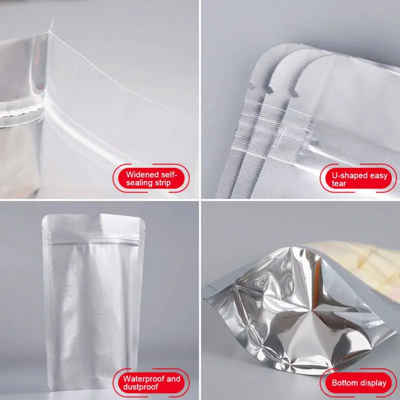 

100Pcs/Lot Clear Stand Up Pouch Plastic Bags Zipper Transparent Nut Fruit Snack Self Seal Food Storage Package Bag Aluminum Foil