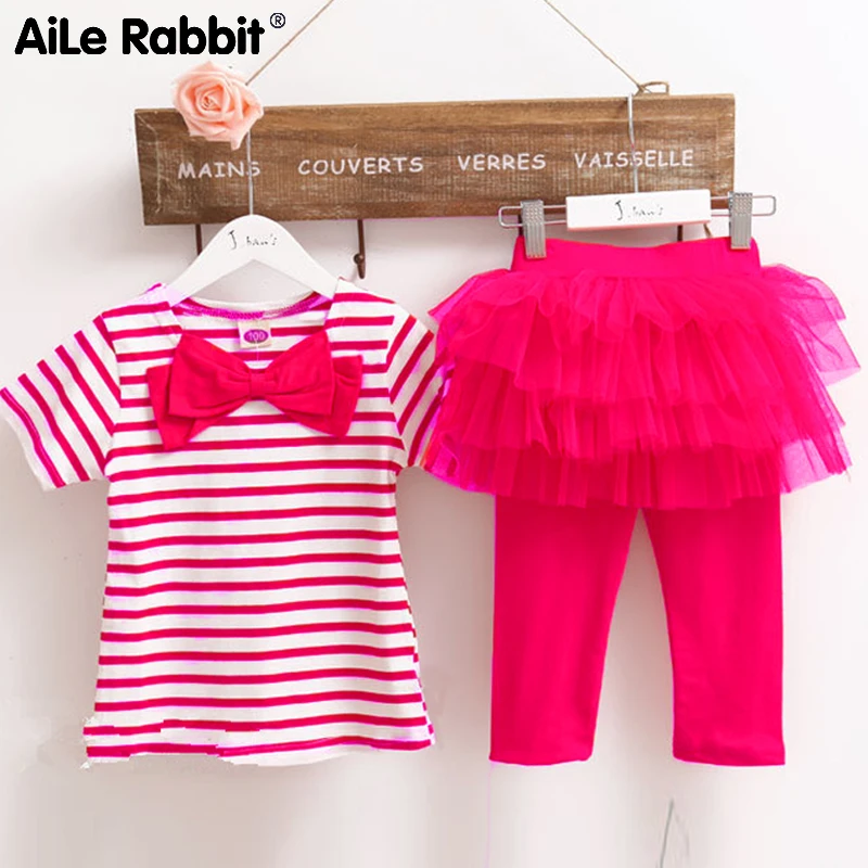Комплект одежды для девочек футболка в полоску с короткими рукавами и юбка