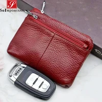 top genuine leather women and men small wallets coin purses zipper car key chains bags female cards holder money pocket unisex