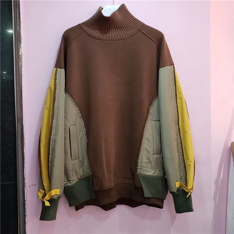 

Vintage Winter Thick Warm High Collar Knitted Sweater Women Pullover Loose Jumper Ladies Patchwork Long Sleeve Knit Tops Female