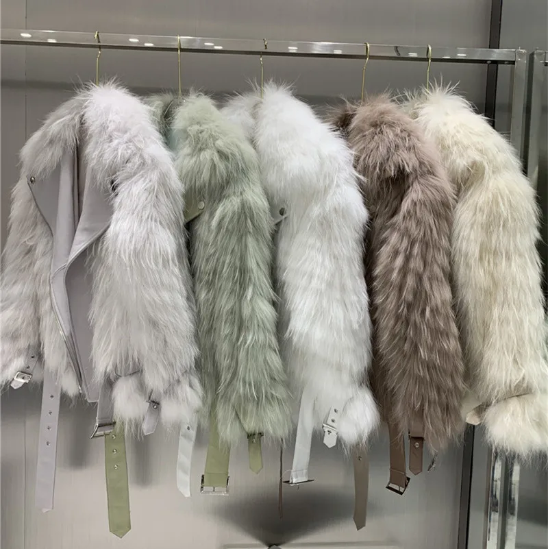 Luxury Short Winter Jacket Women Real Raccoon Fur Coat 100% Genuine Sheepskin Leather Jackets Thicken Warm Streetwear Outwear enlarge