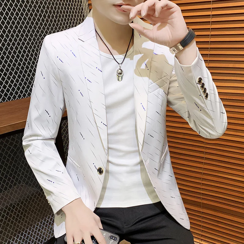 

Мужской облегающий деловой костюм с принтом, повседневный Молодежный модный Блейзер на одной пуговице, 2021