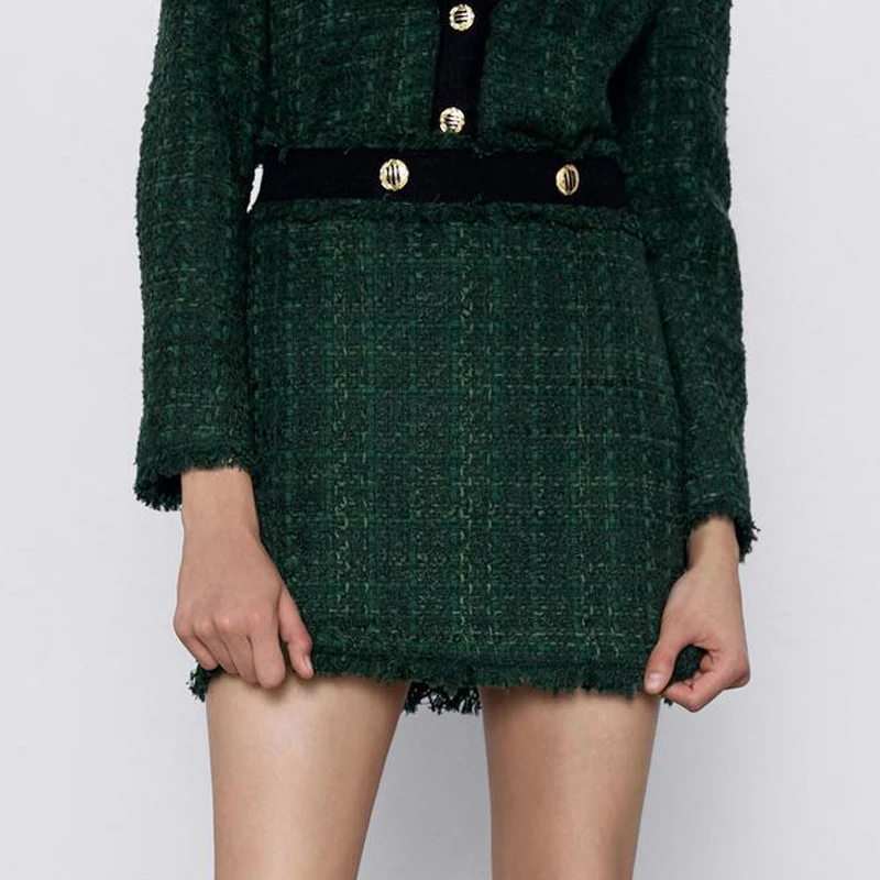 AGong повседневные твидовые юбки женская мода облегающая прямая юбка элегантная