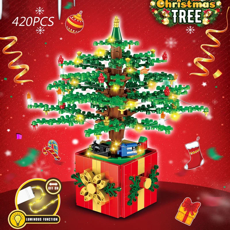 

Xmas gifts box building block Christmas tree display box with light bricks educational toys building blocks collection
