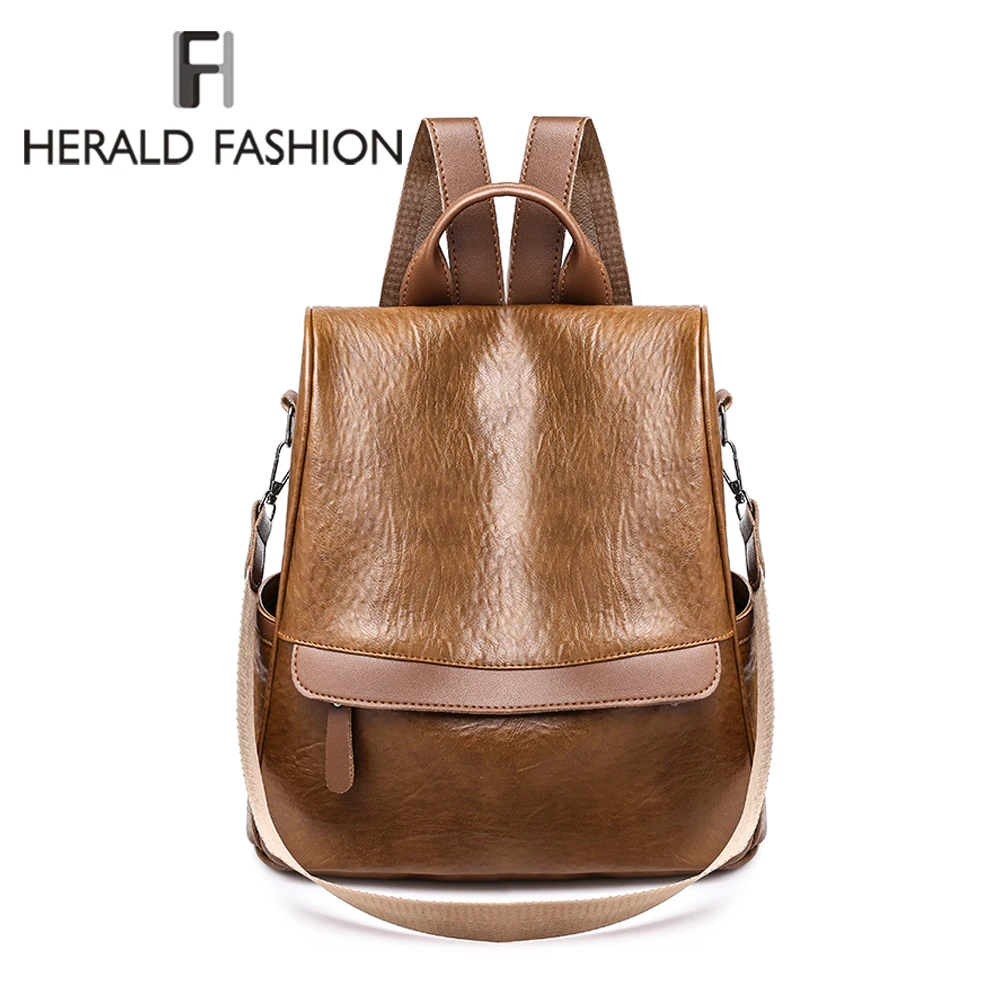 Женский кожаный рюкзак Herald Fashion винтажный школьный ранец для студенток колледжа