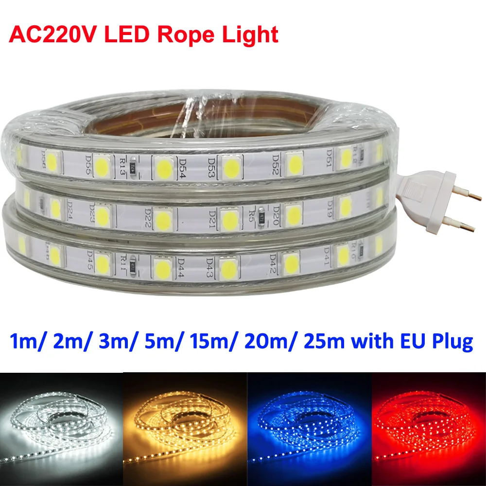 Светодиодная лента Tira 220 В 5050 светодиодный ная водонепроницаемая SMD 20 м 25 м|led strip
